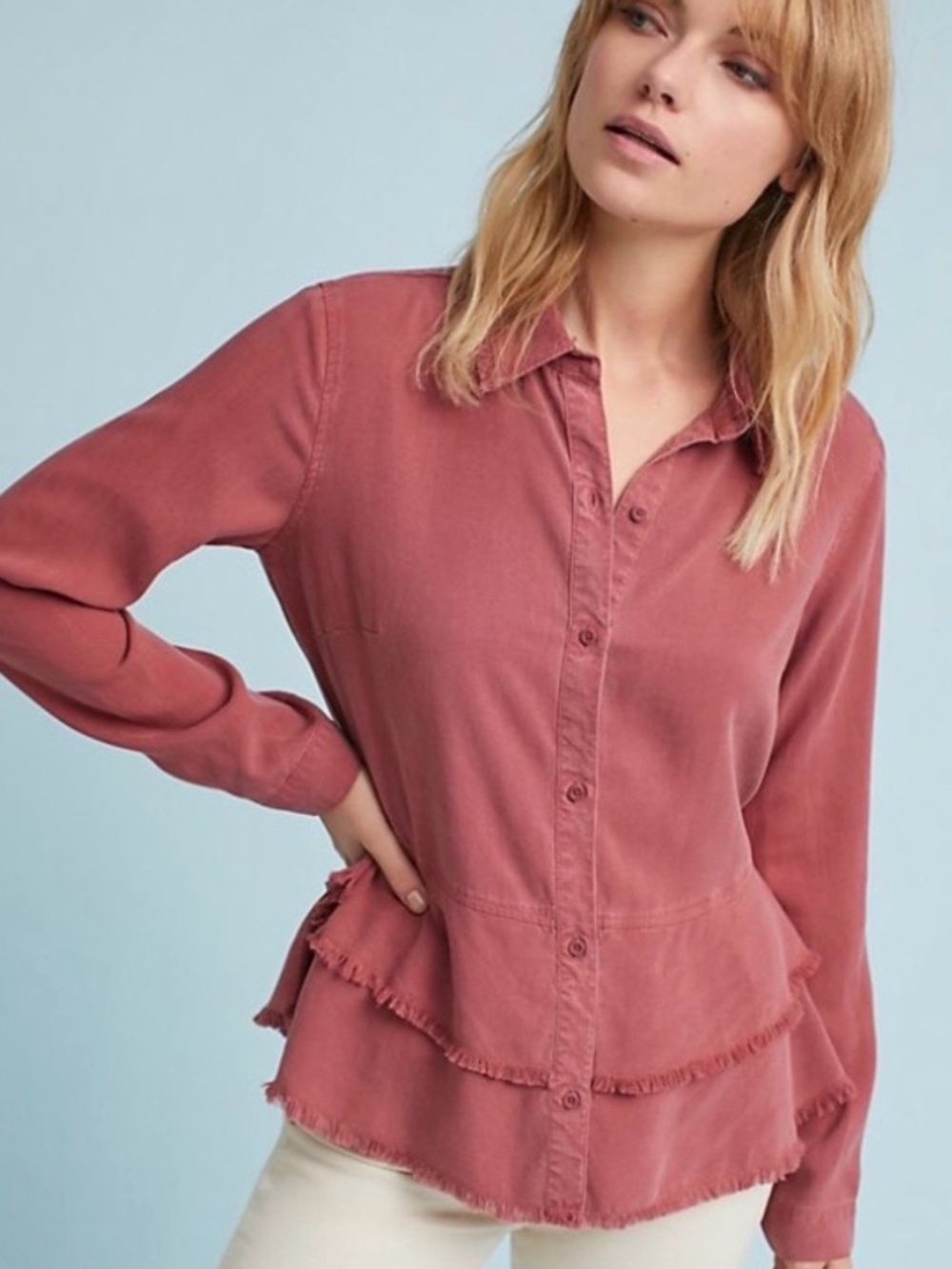 Anthropologie Cloth & Stone Fringe Layered Buttondown - Picture 1 of 6